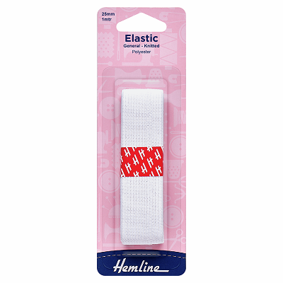 H620.25 General Purpose Knitted Elastic: 1m x 25mm: White..